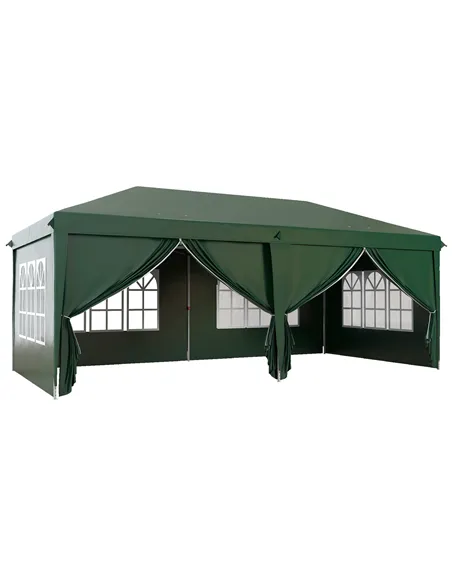 Outsunny 3 x 6m Pop-Up Gazebo, with Curtain Walls and Windows - Dark Green