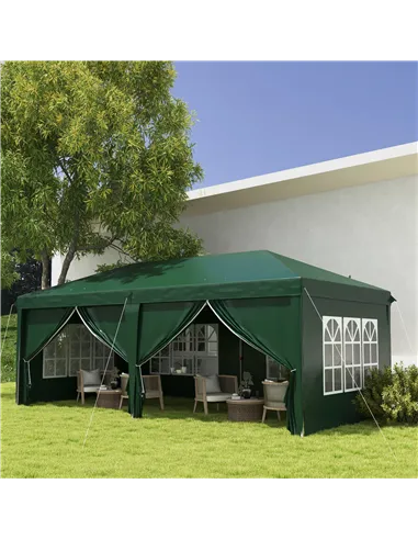 Outsunny 3 x 6m Pop-Up Gazebo, with Curtain Walls and Windows - Dark Green