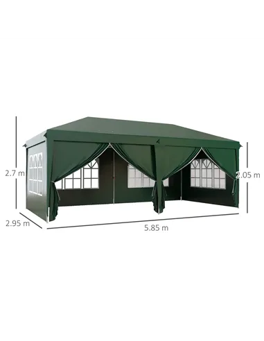 Outsunny 3 x 6m Pop-Up Gazebo, with Curtain Walls and Windows - Dark Green