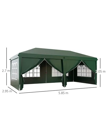 Outsunny 3 x 6m Pop-Up Gazebo, with Curtain Walls and Windows - Dark Green