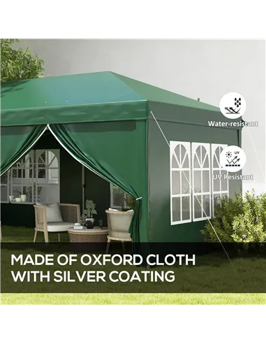 Outsunny 3 x 6m Pop-Up Gazebo, with Curtain Walls and Windows - Dark Green