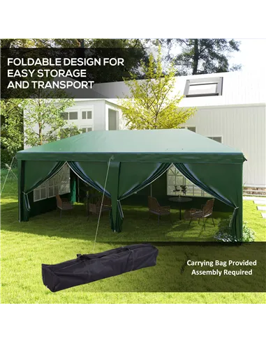 Outsunny 3 x 6m Pop-Up Gazebo, with Curtain Walls and Windows - Dark Green