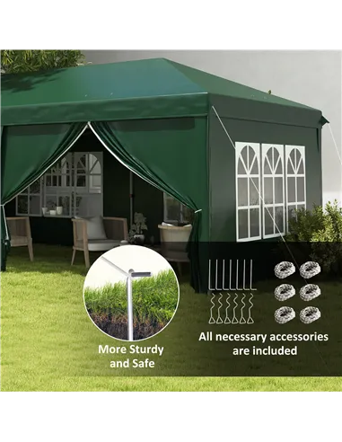 Outsunny 3 x 6m Pop-Up Gazebo, with Curtain Walls and Windows - Dark Green