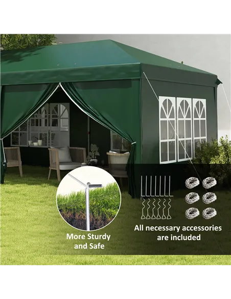 Outsunny 3 x 6m Pop-Up Gazebo, with Curtain Walls and Windows - Dark Green