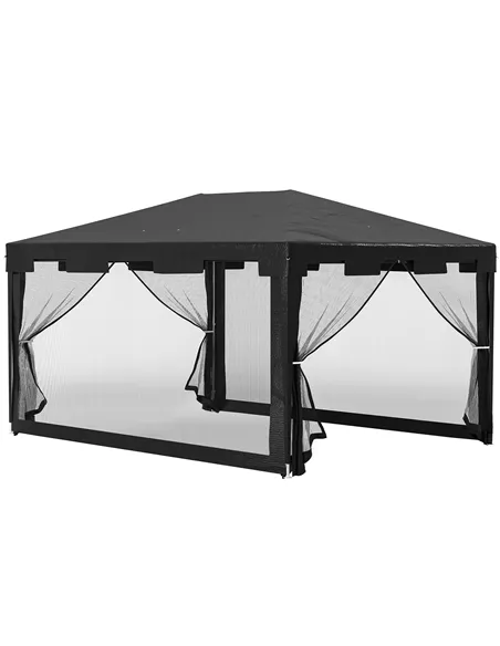 Outsunny 4 x 3 m Party Tent Wedding Gazebo Outdoor Waterproof PE Canopy Shade with Panel