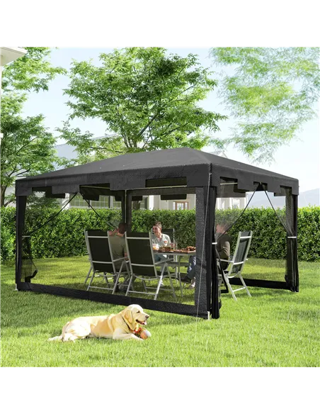 Outsunny 4 x 3 m Party Tent Wedding Gazebo Outdoor Waterproof PE Canopy Shade with Panel