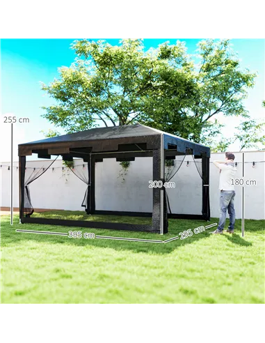 Outsunny 4 x 3 m Party Tent Wedding Gazebo Outdoor Waterproof PE Canopy Shade with Panel