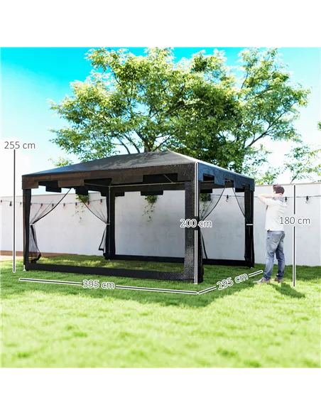 Outsunny 4 x 3 m Party Tent Wedding Gazebo Outdoor Waterproof PE Canopy Shade with Panel