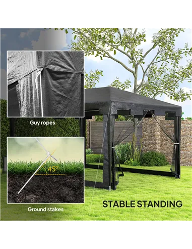 Outsunny 4 x 3 m Party Tent Wedding Gazebo Outdoor Waterproof PE Canopy Shade with Panel