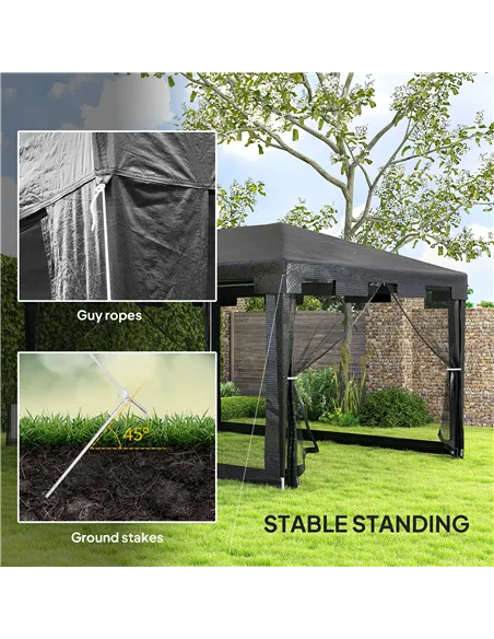 Outsunny 4 x 3 m Party Tent Wedding Gazebo Outdoor Waterproof PE Canopy Shade with Panel