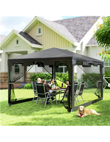 Outsunny 4 x 3 m Party Tent Wedding Gazebo Outdoor Waterproof PE Canopy Shade with Panel