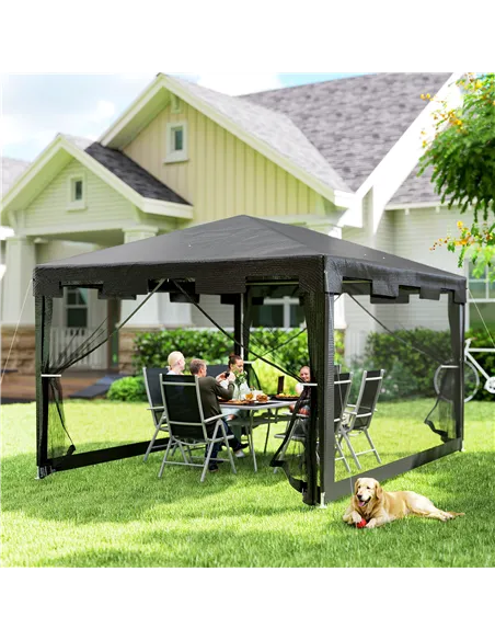 Outsunny 4 x 3 m Party Tent Wedding Gazebo Outdoor Waterproof PE Canopy Shade with Panel