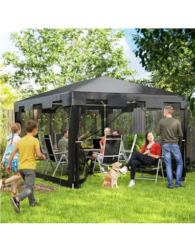Outsunny 4 x 3 m Party Tent Wedding Gazebo Outdoor Waterproof PE Canopy Shade with Panel