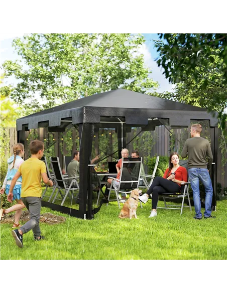 Outsunny 4 x 3 m Party Tent Wedding Gazebo Outdoor Waterproof PE Canopy Shade with Panel
