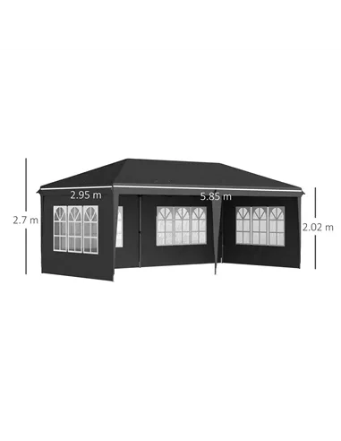 Outsunny 3 x 6m Pop-Up Gazebo, with Removable Walls - Black