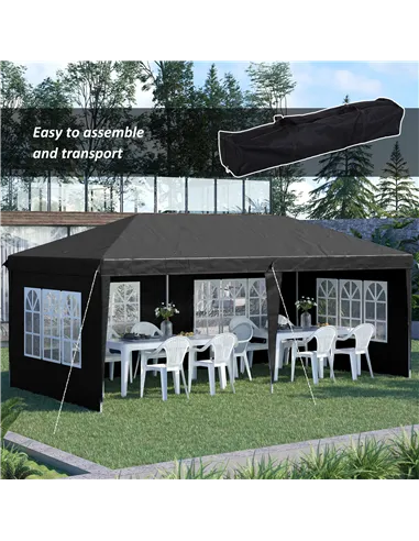 Outsunny 3 x 6m Pop-Up Gazebo, with Removable Walls - Black