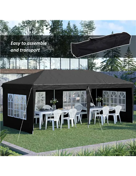 Outsunny 3 x 6m Pop-Up Gazebo, with Removable Walls - Black