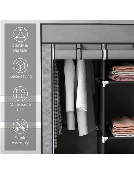 HOMCOM Fabric Wardrobe for Bedroom, Portable Wardrobe with 5 Shelves, 2 Hanging Rails and 3 Fabric Drawers, Foldable Closet, 125