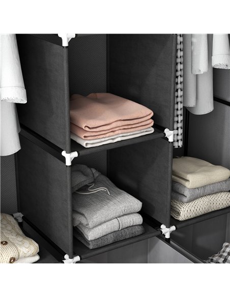 HOMCOM Fabric Wardrobe for Bedroom, Portable Wardrobe with 5 Shelves, 2 Hanging Rails and 3 Fabric Drawers, Foldable Closet, 125