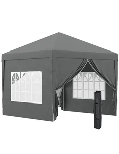 Outsunny 3 x 3 Meters Pop Up Water Resistant Gazebo Wedding Camping Party Tent Canopy Marquee with Carry Bag and 2 Windows, Grey