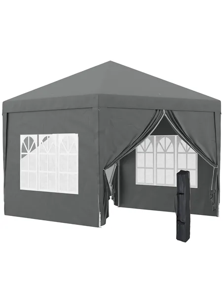 Outsunny 3 x 3 Meters Pop Up Water Resistant Gazebo Wedding Camping Party Tent Canopy Marquee with Carry Bag and 2 Windows, Grey