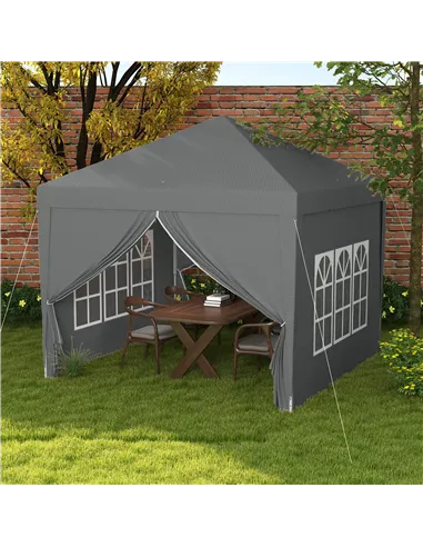 Outsunny 3 x 3 Meters Pop Up Water Resistant Gazebo Wedding Camping Party Tent Canopy Marquee with Carry Bag and 2 Windows, Grey