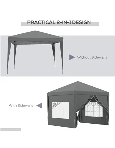 Outsunny 3 x 3 Meters Pop Up Water Resistant Gazebo Wedding Camping Party Tent Canopy Marquee with Carry Bag and 2 Windows, Grey