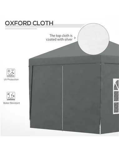 Outsunny 3 x 3 Meters Pop Up Water Resistant Gazebo Wedding Camping Party Tent Canopy Marquee with Carry Bag and 2 Windows, Grey