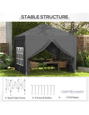 Outsunny 3 x 3 Meters Pop Up Water Resistant Gazebo Wedding Camping Party Tent Canopy Marquee with Carry Bag and 2 Windows, Grey
