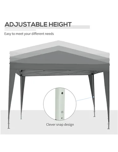 Outsunny 3 x 3 Meters Pop Up Water Resistant Gazebo Wedding Camping Party Tent Canopy Marquee with Carry Bag and 2 Windows, Grey