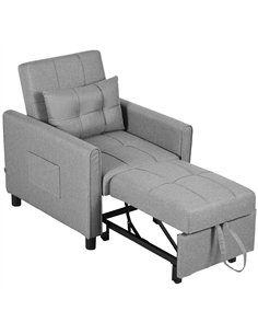 HOMCOM Linen-Look Single Chair Bed - Light Grey