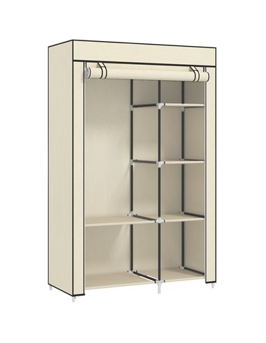 HOMCOM Fabric Wardrobe, Portable Wardrobe with 6 Shelves, 1 Hanging Rail, Foldable Closets, 103 x 43 x 162.5 cm, Cream White