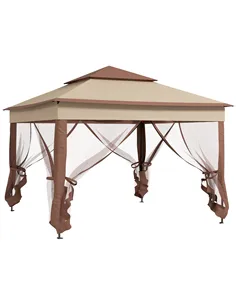 Outsunny 3 x 3(m) Pop Up Gazebo, Double-roof Garden Tent with Netting and Carry Bag, Party Event Shelter for Outdoor Patio, Khak