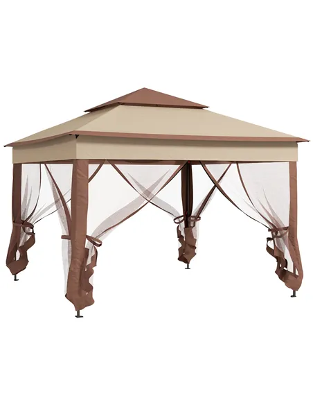 Outsunny 3 x 3(m) Pop Up Gazebo, Double-roof Garden Tent with Netting and Carry Bag, Party Event Shelter for Outdoor Patio, Khak