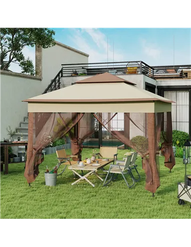 Outsunny 3 x 3(m) Pop Up Gazebo, Double-roof Garden Tent with Netting and Carry Bag, Party Event Shelter for Outdoor Patio, Khak