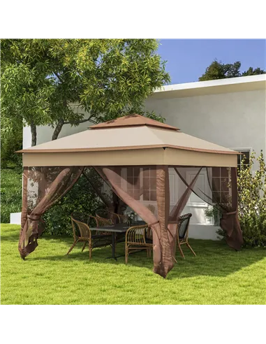 Outsunny 3 x 3(m) Pop Up Gazebo, Double-roof Garden Tent with Netting and Carry Bag, Party Event Shelter for Outdoor Patio, Khak