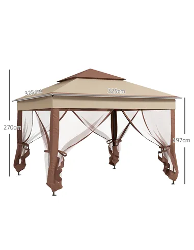 Outsunny 3 x 3(m) Pop Up Gazebo, Double-roof Garden Tent with Netting and Carry Bag, Party Event Shelter for Outdoor Patio, Khak
