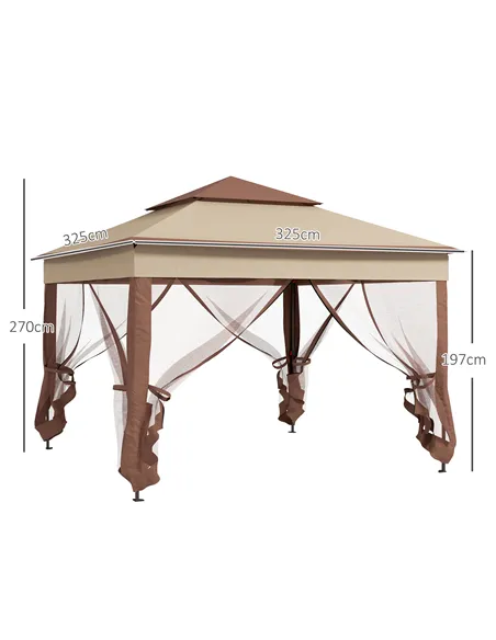 Outsunny 3 x 3(m) Pop Up Gazebo, Double-roof Garden Tent with Netting and Carry Bag, Party Event Shelter for Outdoor Patio, Khak