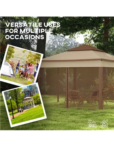 Outsunny 3 x 3(m) Pop Up Gazebo, Double-roof Garden Tent with Netting and Carry Bag, Party Event Shelter for Outdoor Patio, Khak