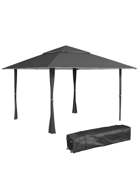 Outsunny 4 x 4m Pop-up Gazebo Double Roof Canopy Tent with UV Proof, Roller Bag & Adjustable Legs Outdoor Party, Steel Frame, Da