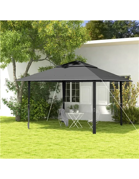 Outsunny 4 x 4m Pop-up Gazebo Double Roof Canopy Tent with UV Proof, Roller Bag & Adjustable Legs Outdoor Party, Steel Frame, Da