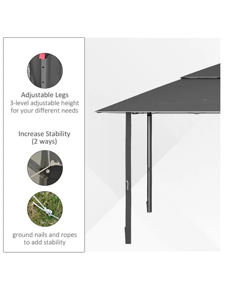 Outsunny 4 x 4m Pop-up Gazebo Double Roof Canopy Tent with UV Proof, Roller Bag & Adjustable Legs Outdoor Party, Steel Frame, Da