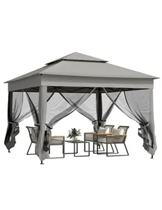 Outsunny 3 x 3(m) Pop Up Gazebo, Double-roof Garden Tent with Netting and Carry Bag, Party Event Shelter for Outdoor Patio, Dark