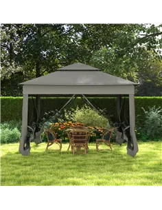 Outsunny 3 x 3(m) Pop Up Gazebo, Double-roof Garden Tent with Netting and Carry Bag, Party Event Shelter for Outdoor Patio, Dark 2