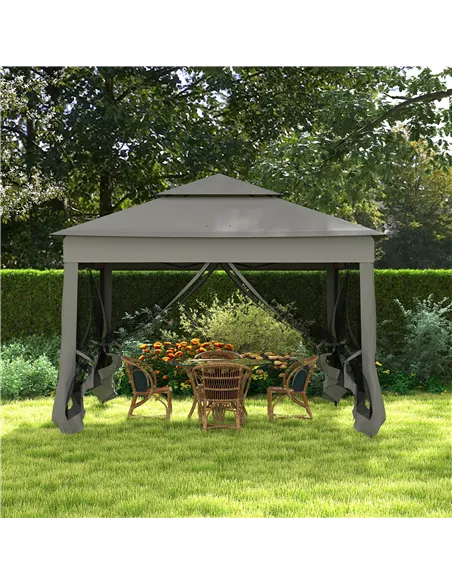 Outsunny 3 x 3(m) Pop Up Gazebo, Double-roof Garden Tent with Netting and Carry Bag, Party Event Shelter for Outdoor Patio, Dark