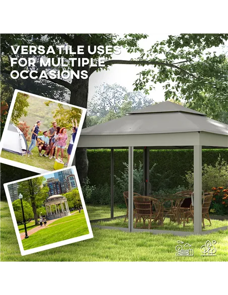Outsunny 3 x 3(m) Pop Up Gazebo, Double-roof Garden Tent with Netting and Carry Bag, Party Event Shelter for Outdoor Patio, Dark