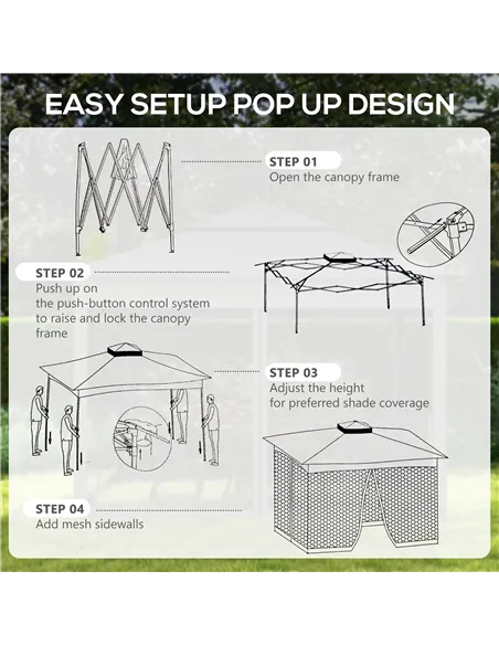 Outsunny 3 x 3(m) Pop Up Gazebo, Double-roof Garden Tent with Netting and Carry Bag, Party Event Shelter for Outdoor Patio, Dark