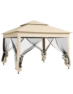 Outsunny 3 x 3(m) Pop Up Gazebo, Double-roof Garden Tent with Netting and Carry Bag, Party Event Shelter for Outdoor Patio, Crea