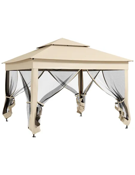 Outsunny 3 x 3(m) Pop Up Gazebo, Double-roof Garden Tent with Netting and Carry Bag, Party Event Shelter for Outdoor Patio, Crea