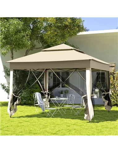 Outsunny 3 x 3(m) Pop Up Gazebo, Double-roof Garden Tent with Netting and Carry Bag, Party Event Shelter for Outdoor Patio, Crea